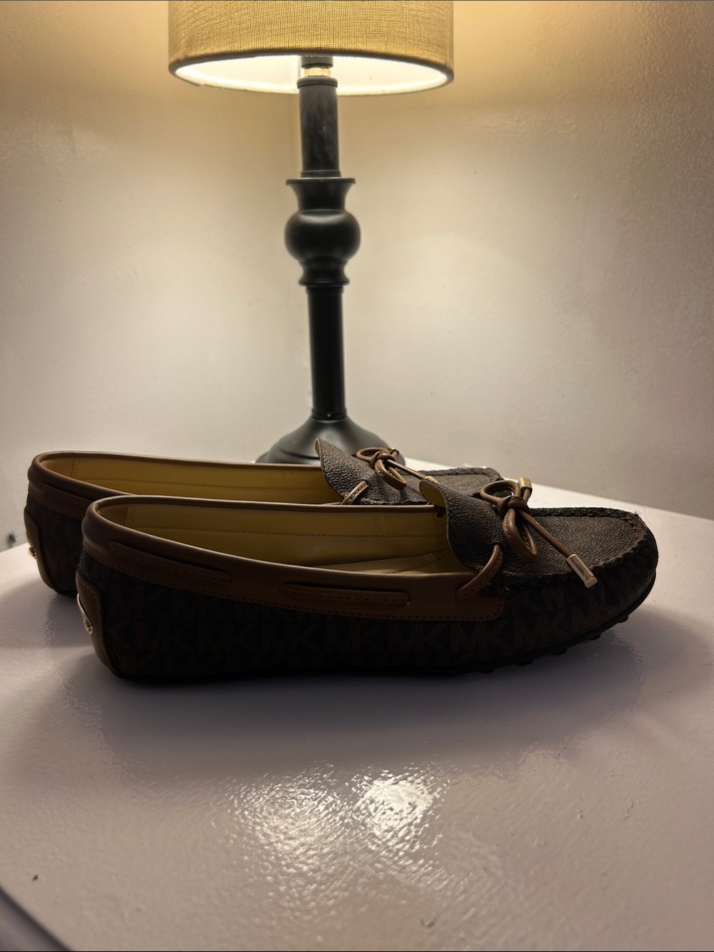 Michael Kors Brown Logo Moccasin Loafers with Tan Trim